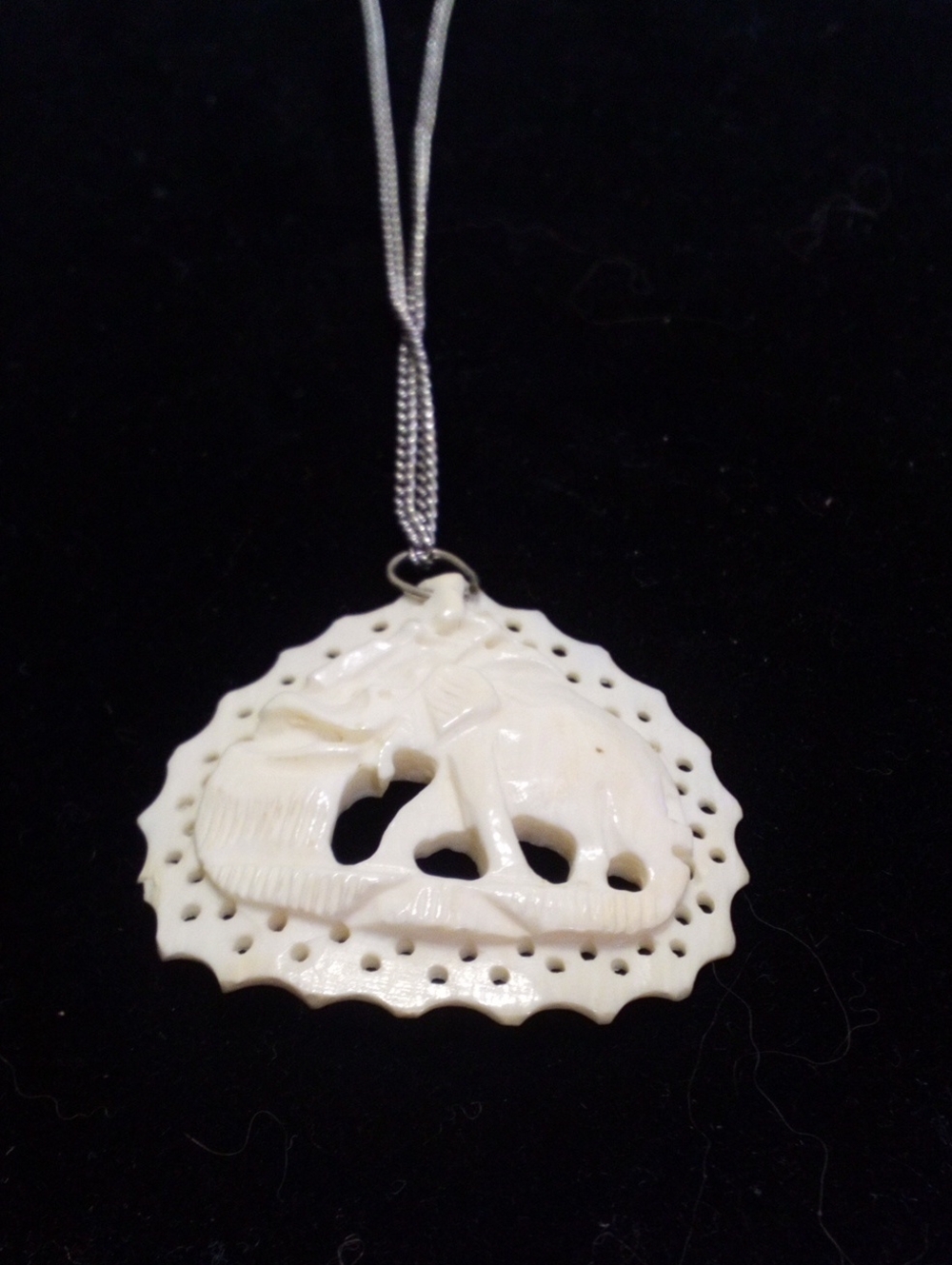 Ivory-White Elephant Carved Pendant Necklace - Women's Jewelry